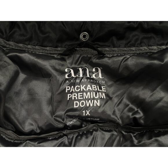 ANA Packable Premium Down Jacket Womens 1X Black Puffer Hide Away Hood Hooded - Picture 8 of 14